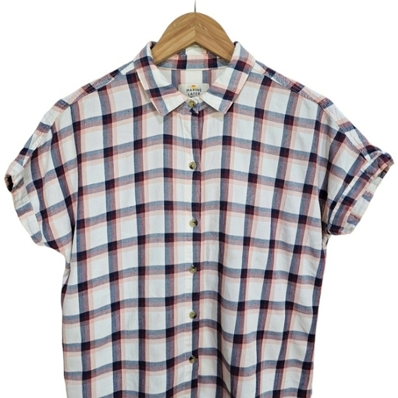 Marine Layer Presley Shirt Medium Plaid Button Up Short Sleeve Casual Rosewood - Picture 7 of 12